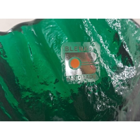 Vintage Blenko Cabbage Leaf Glass Bowl Emerald Green Candy Dish Art Sticker 6" - Picture 5 of 5
